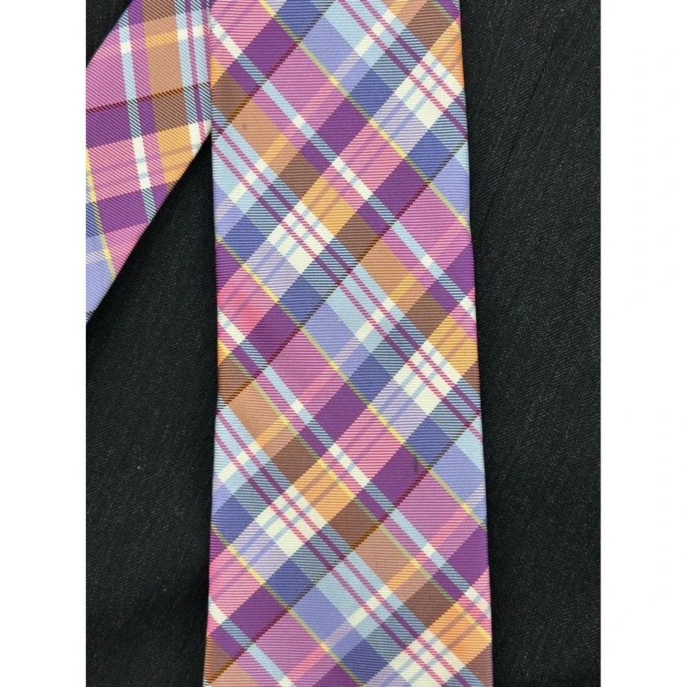 Tommy Hilfiger Pink Plaid Silk Tie‎ Preppy Coastal Prep Old Money Tie Belt 3.25